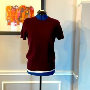 THEORY Tolleree Cashmere Short Sleeve Sweater in Burgundy size Small